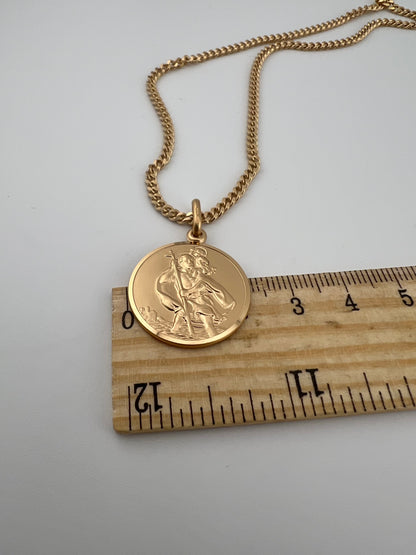Large Solid 9ct Yellow Gold Saint Christopher Pendant - 22mm - Fully Hallmarked