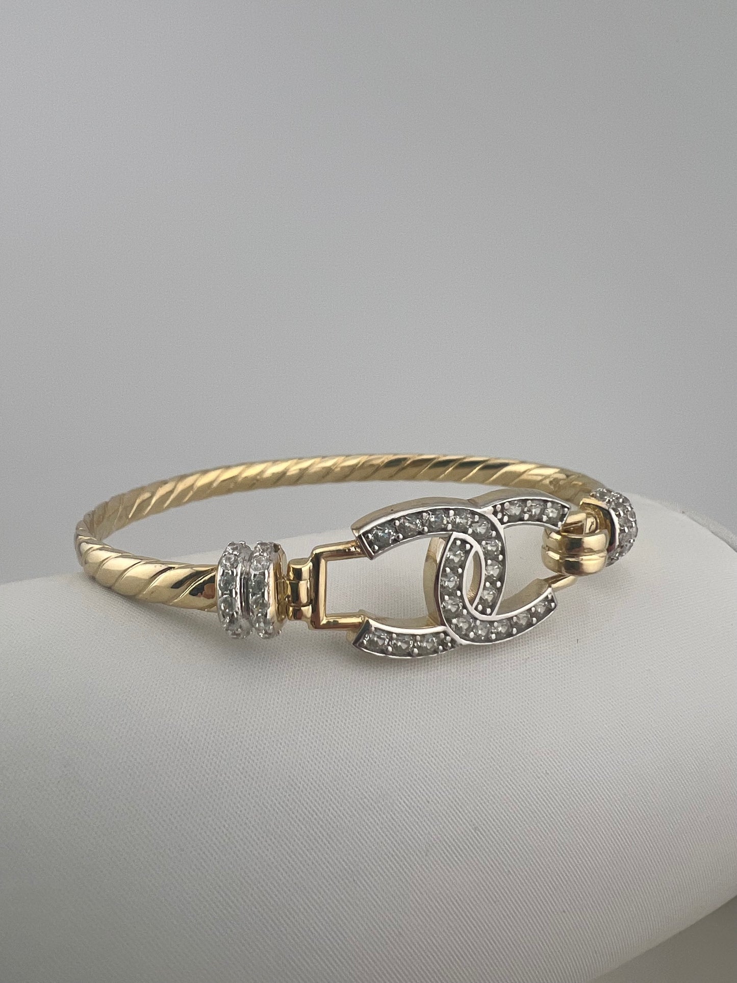 Kids Solid 9ct Yellow Gold CZ Bangle / Bracelet - Full UK Hallmark UK Sale