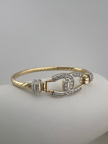 Kids Solid 9ct Yellow Gold CZ Bangle / Bracelet - Full UK Hallmark UK Sale