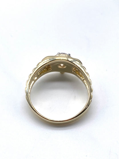 9ct Yellow Gold Mens Ring - Rolex Style, Cz Stone & Fully Hallmarked Sizes Q-V