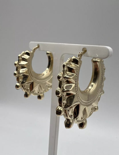 9CT YELLOW GOLD HALLMARKED VICTORIAN LARGE 4CM CHUNKY ROUND CREOLE HOOP EARRINGS