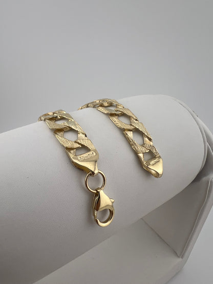 9ct Solid Gold Men's Bracelet 8.5 INCH - 9mm Flat Curb FULL UK HALLMARK & BOXED