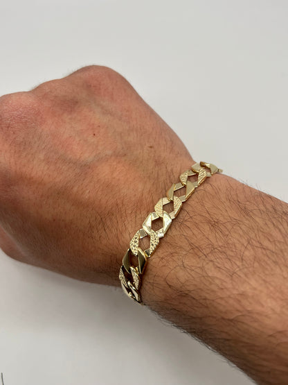 Solid 9ct Yellow Gold Flat Curb Bracelet - 11mm Wide - 8.5 Inches - UK Hallmark