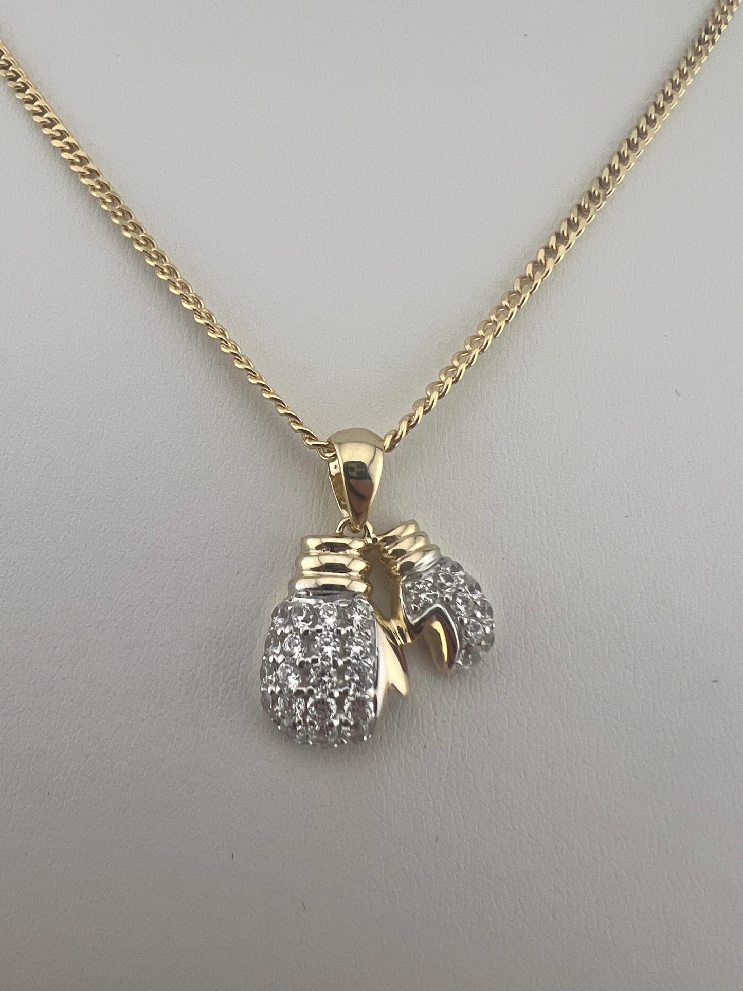 9ct Yellow Gold Double Boxing Glove Cz Pendant - 2 Gloves - UK Hallmark & Boxed