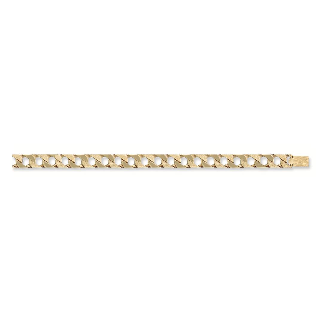 Solid 9ct Yellow Gold 12mm Chaps Bracelet Plain & Barked Casted Gold Links