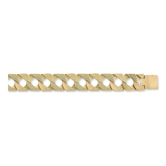 Solid 9ct Yellow Gold 22mm Chaps Bracelet Plain & Barked Casted Gold Links