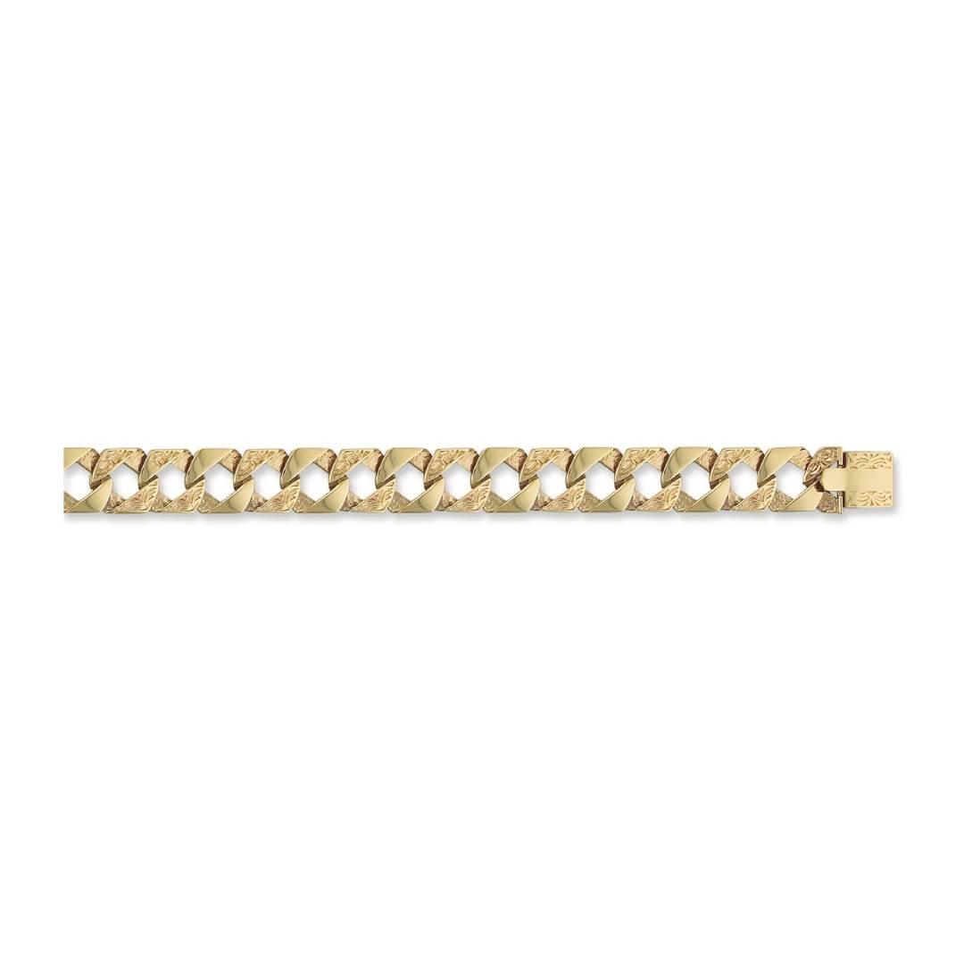 Solid 9ct Yellow Gold 15mm Chaps Bracelet Plain & Engraved Gold Links