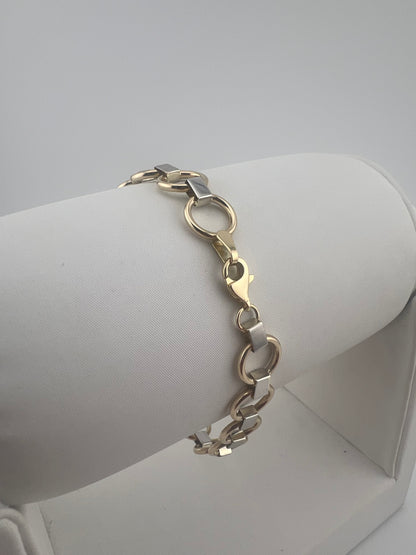 9ct Yellow & White Gold 10mm Wide Bracelet - 7.5 Inch Ladies Gold Bracelet UK