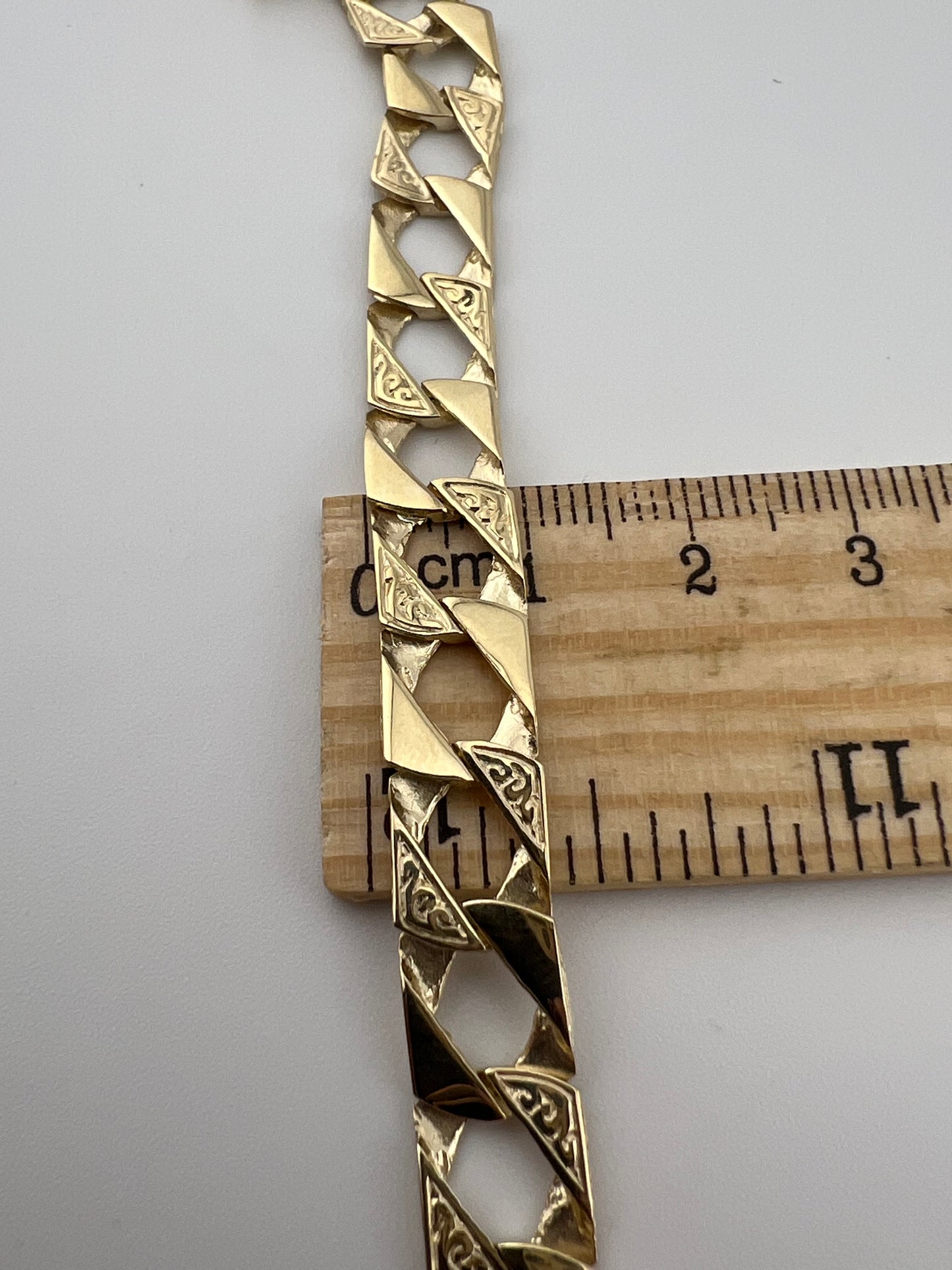 9ct Solid Gold Men's Bracelet 8.5 INCH - 9mm Flat Curb FULL UK HALLMARK & BOXED