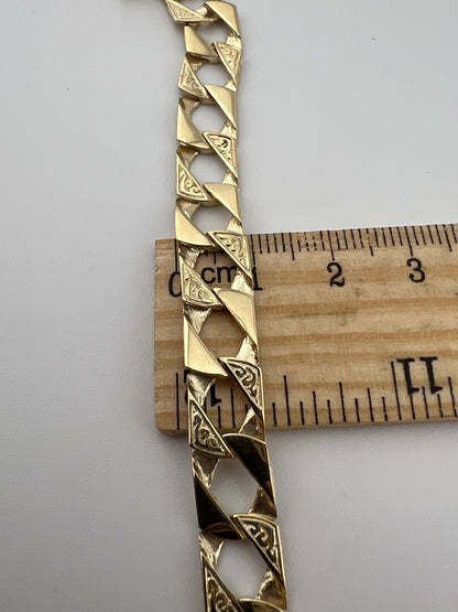 9ct Solid Gold Men's Bracelet 8.5 INCH - 9mm Flat Curb FULL UK HALLMARK & BOXED