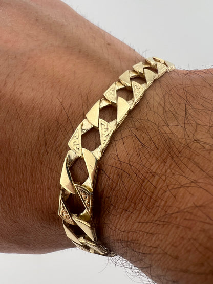 9ct Solid Gold Men's Bracelet 8.5 INCH - 9mm Flat Curb FULL UK HALLMARK & BOXED