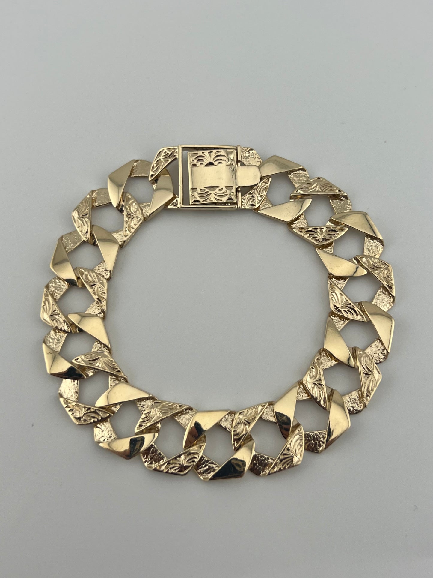 9ct Solid Gold Men's Bracelet 8.5 INCH - 14mm Flat Curb - FULL UK HALLMARK & BOXED