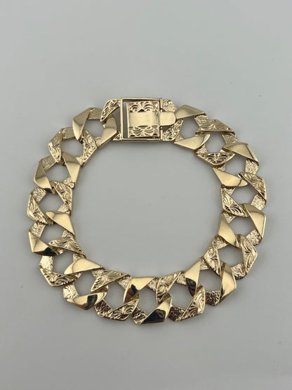 9ct Solid Gold Men's Bracelet 8.5 INCH - 14mm Flat Curb - FULL UK HALLMARK & BOXED