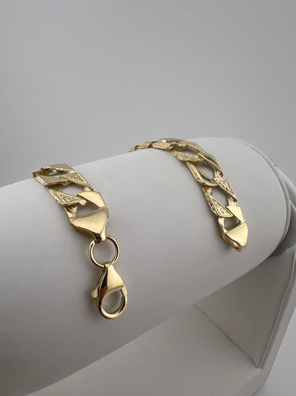 9ct Solid Gold Men's Bracelet 8.5 INCH - 9mm Flat Curb FULL UK HALLMARK & BOXED