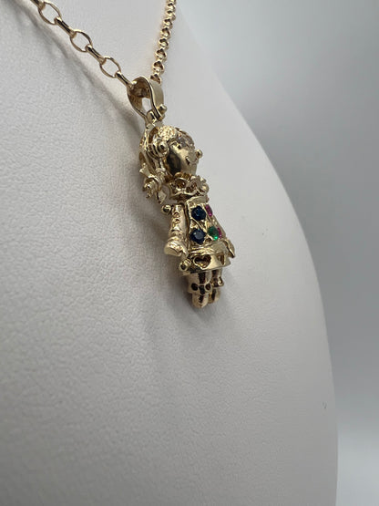 9ct Gold Multi Gem Movable Ragdoll Necklace Pendant Fully Hallmarked & Boxed
