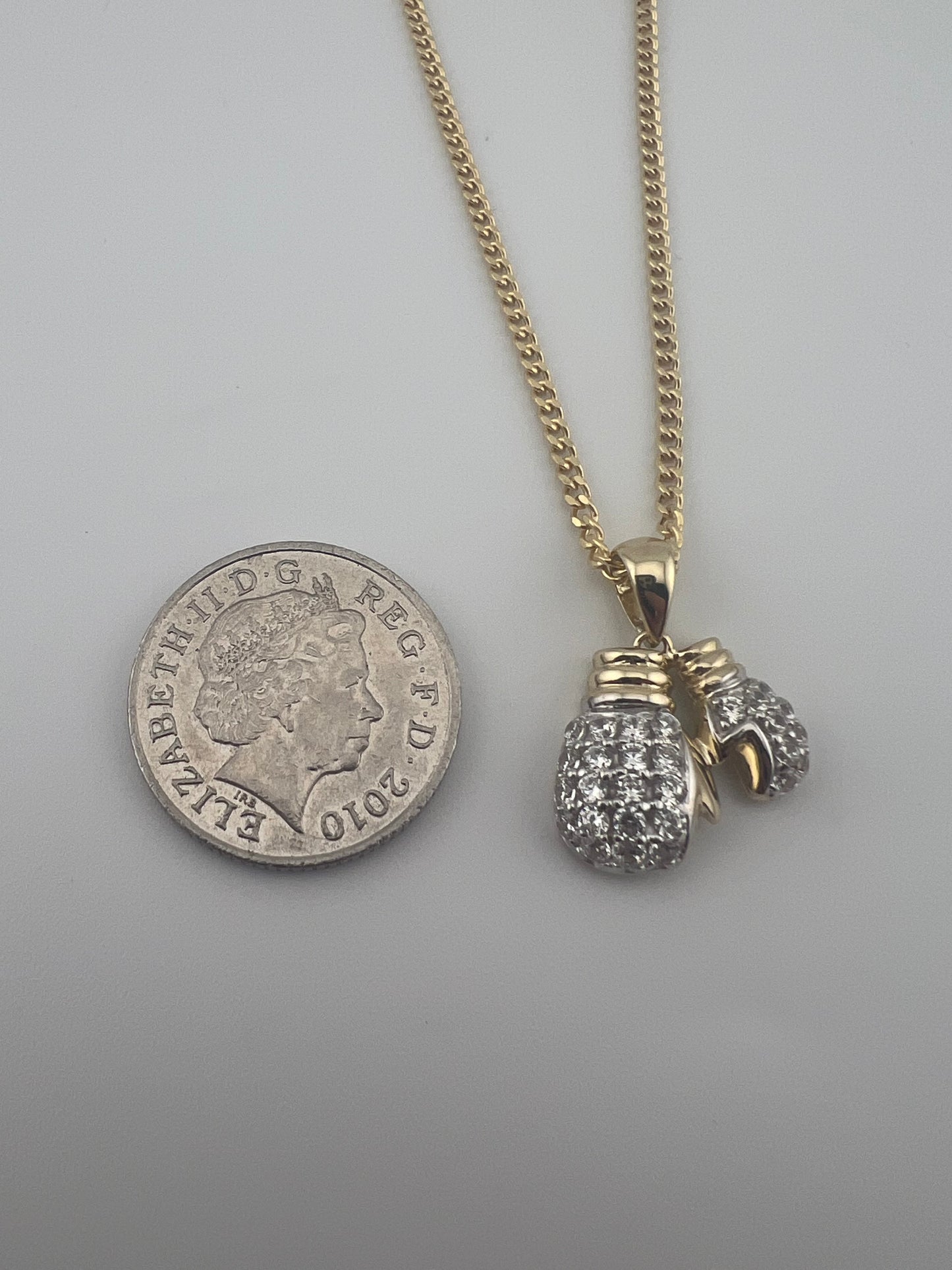 9ct Yellow Gold Double Boxing Glove Cz Pendant - 2 Gloves - UK Hallmark & Boxed