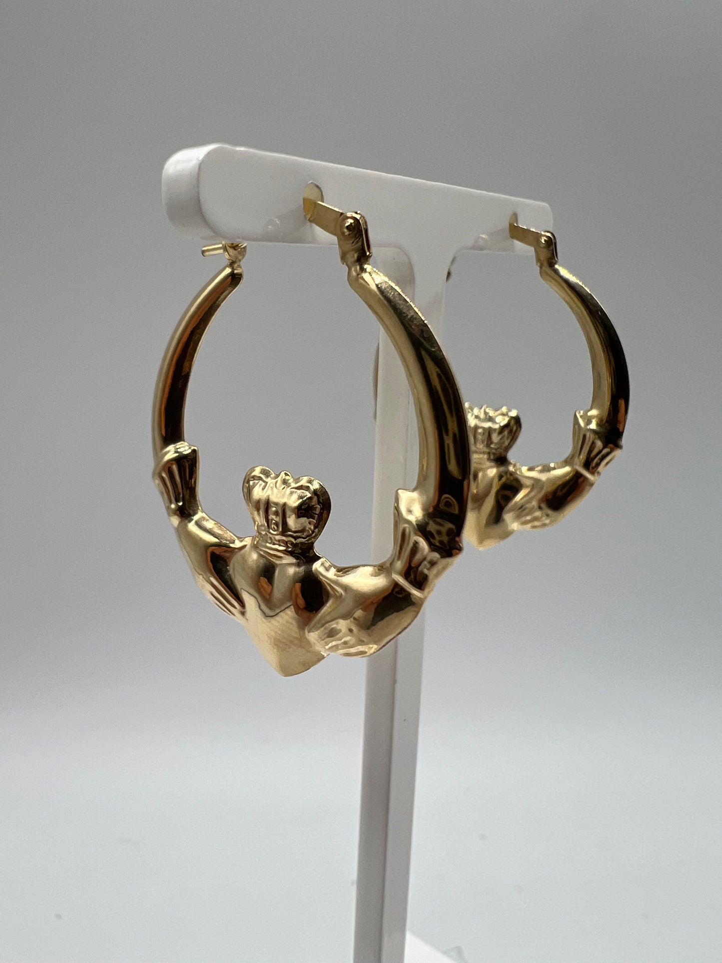 9ct Yellow Gold Large Claddagh Ladies Earrings - 25mm Womens Earrings - Gift Box