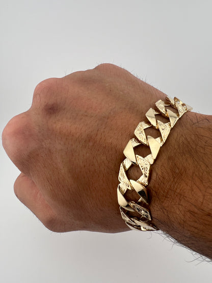 9ct Solid Gold Men's Bracelet 8.5 INCH - 14mm Flat Curb - FULL UK HALLMARK & BOXED