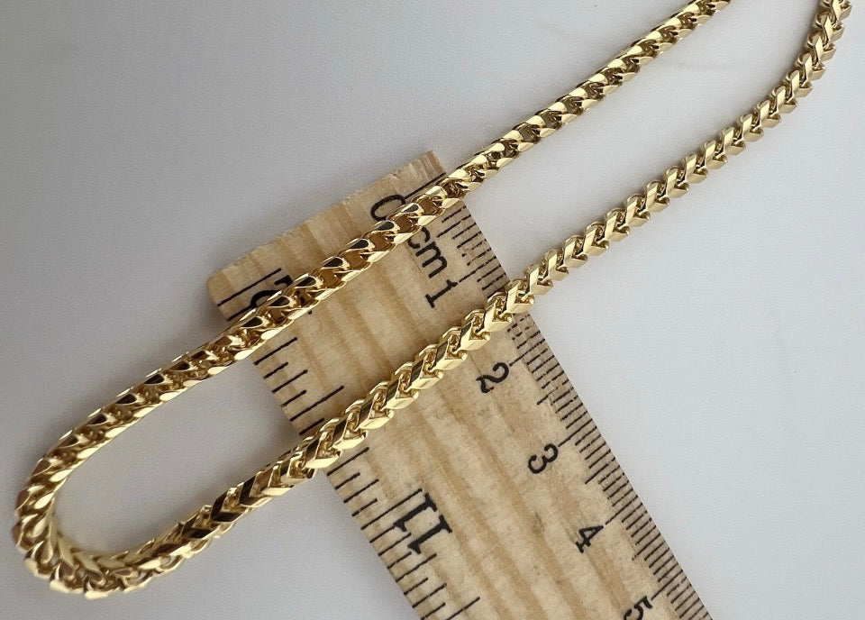 Solid 9ct Yellow  Gold 22 Inch Franco Chain - 3mm Franco - Full UK Hallmark