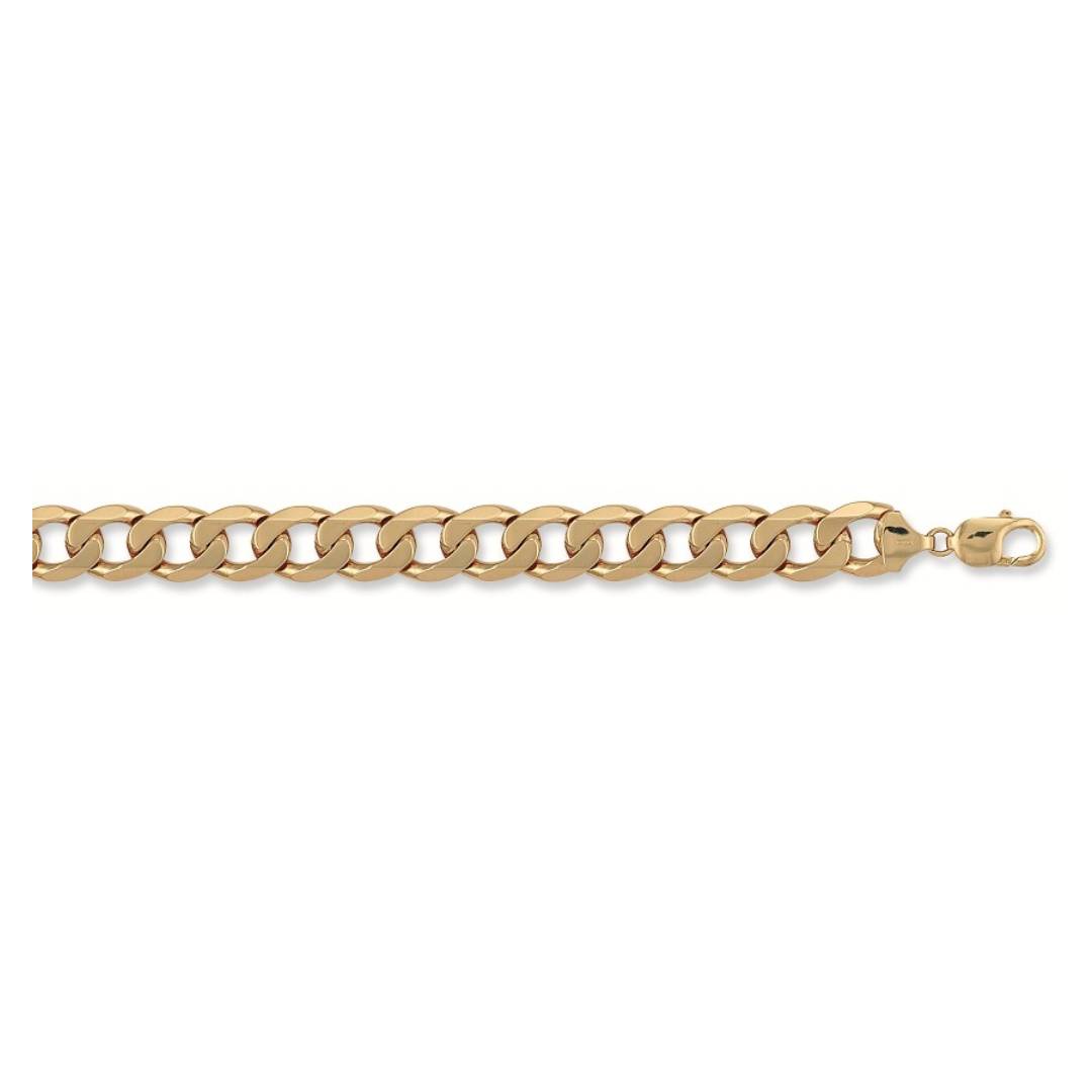 Solid 9ct Yellow Gold Curb Chain - 14mm Wide