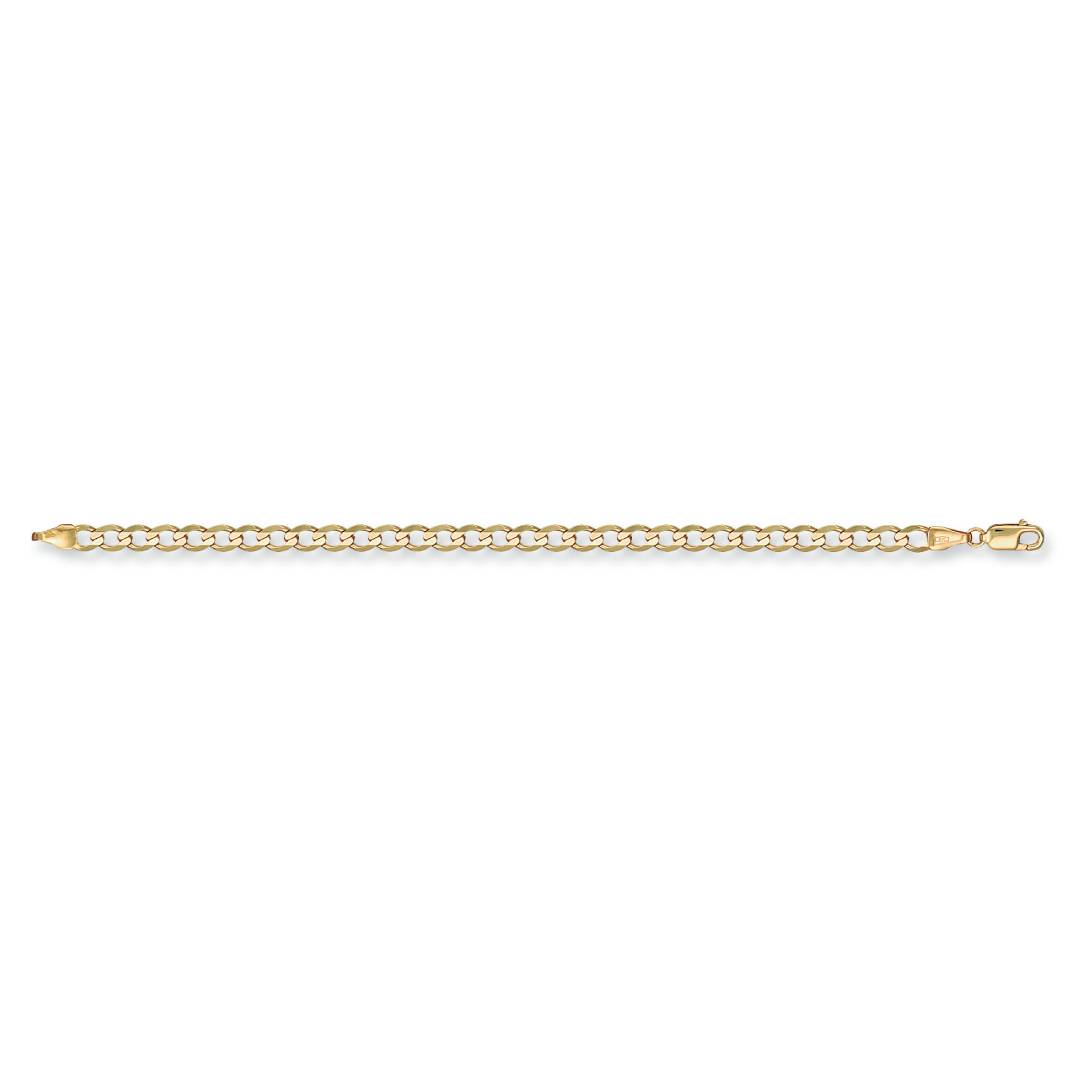 Solid 9ct Yellow Gold 4.2mm Flat Mens Curb Bracelet