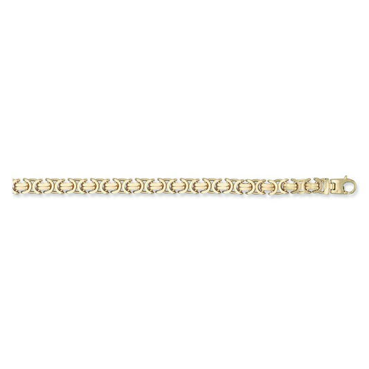 Solid 9ct Yellow Gold 8.5mm Flat Byzantine Bracelet - 8.5 Inches