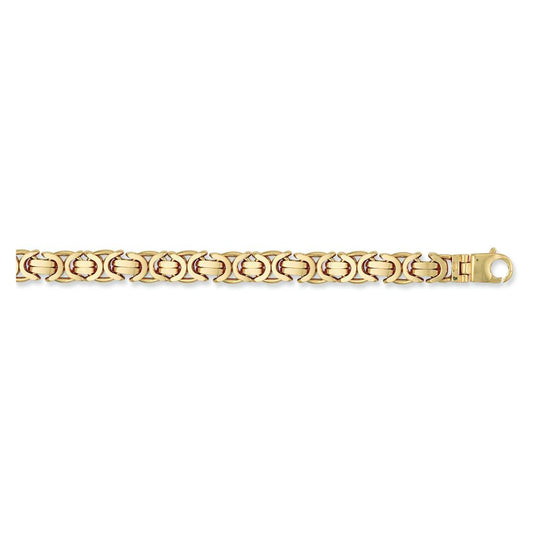 Solid 9ct Yellow Gold 12mm Flat Byzantine Bracelet - 8.5 Inches