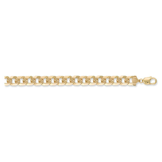 Solid 9ct Yellow Gold 12mm Flat Mens Curb Bracelet