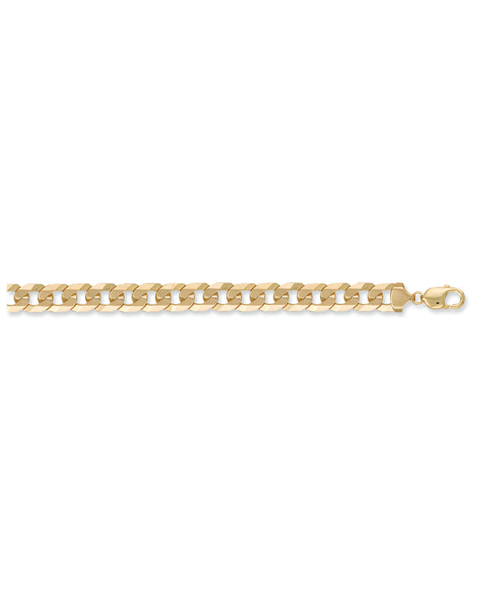 Solid 9ct Yellow Gold 12mm Flat Mens Curb Bracelet