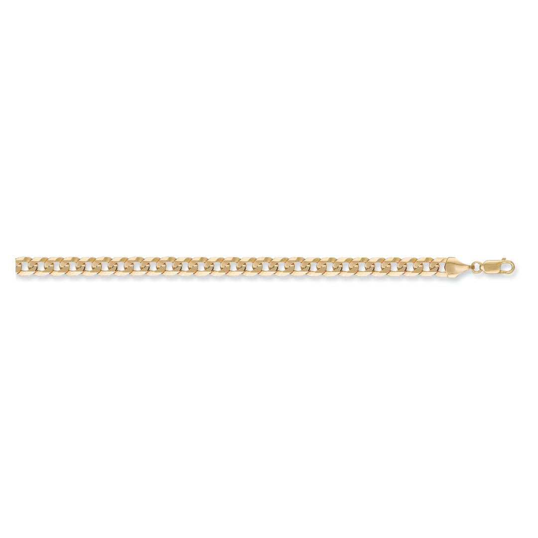 Solid 9ct Yellow Gold 6.7mm Flat Mens Curb Bracelet