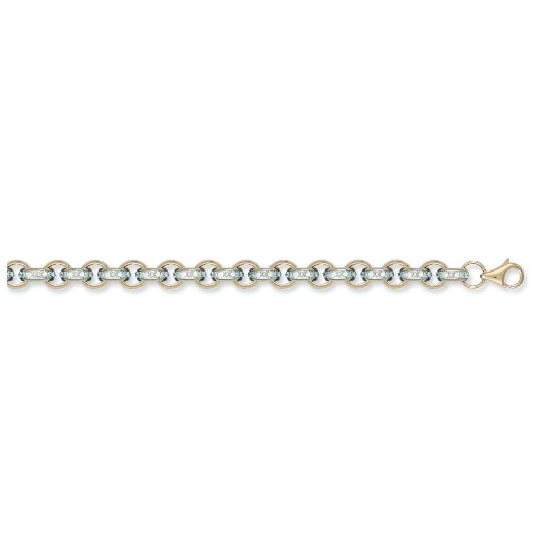 Solid 9ct Yellow Gold 10mm Plain & Cz Belcher Bracelet - 22 Inches