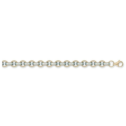 Solid 9ct Yellow Gold 10mm Plain & Cz Belcher Bracelet - 8.5 Inches