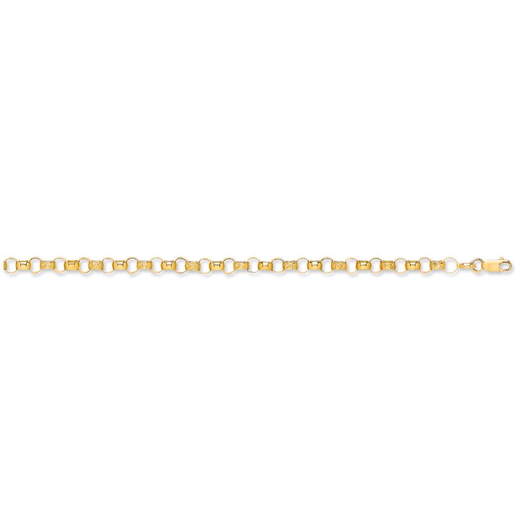 Solid 9ct Yellow Gold 7.5mm Plain & Engraved Belcher Bracelet - 28 Inches