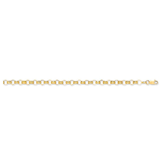 Solid 9ct Yellow Gold 7.5mm Plain & Engraved Belcher Bracelet - 8.5 Inches