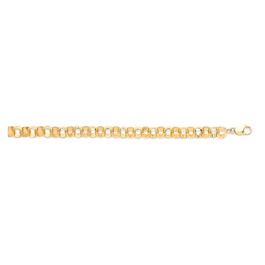 Solid 9ct Yellow Gold 10mm Plain & Engraved Belcher Bracelet - 20 Inches