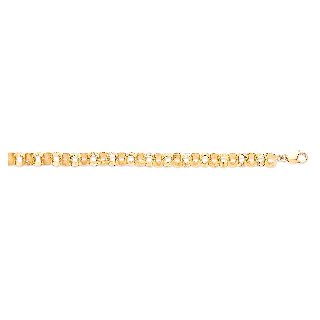 Solid 9ct Yellow Gold 10mm Plain & Engraved Belcher Bracelet - 8.5 Inches