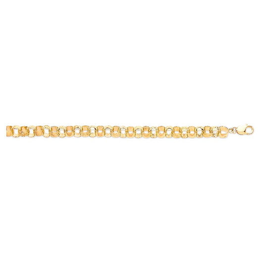 Solid 9ct Yellow Gold 10mm Plain & Engraved Belcher Bracelet - 8.5 Inches