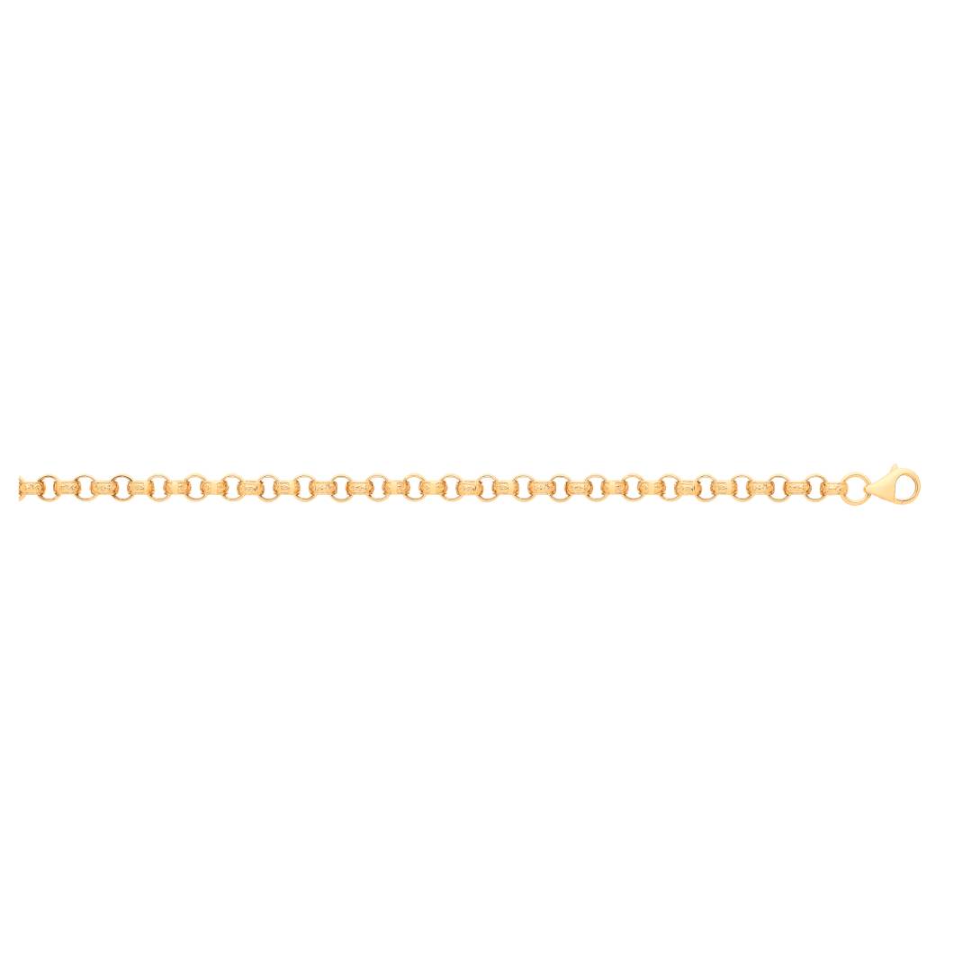 Solid 9ct Yellow Gold 6.6mm Plain & Engraved Belcher Bracelet - 22 Inches