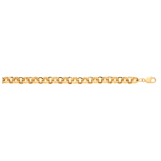 Solid 9ct Yellow Gold 12.5mm Plain & Engraved Belcher Bracelet - 8.5 Inches