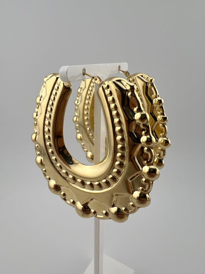Massive 9ct Yellow Gold Women’s Victorian Creole Hoop Spike Earrings UK Hallmark