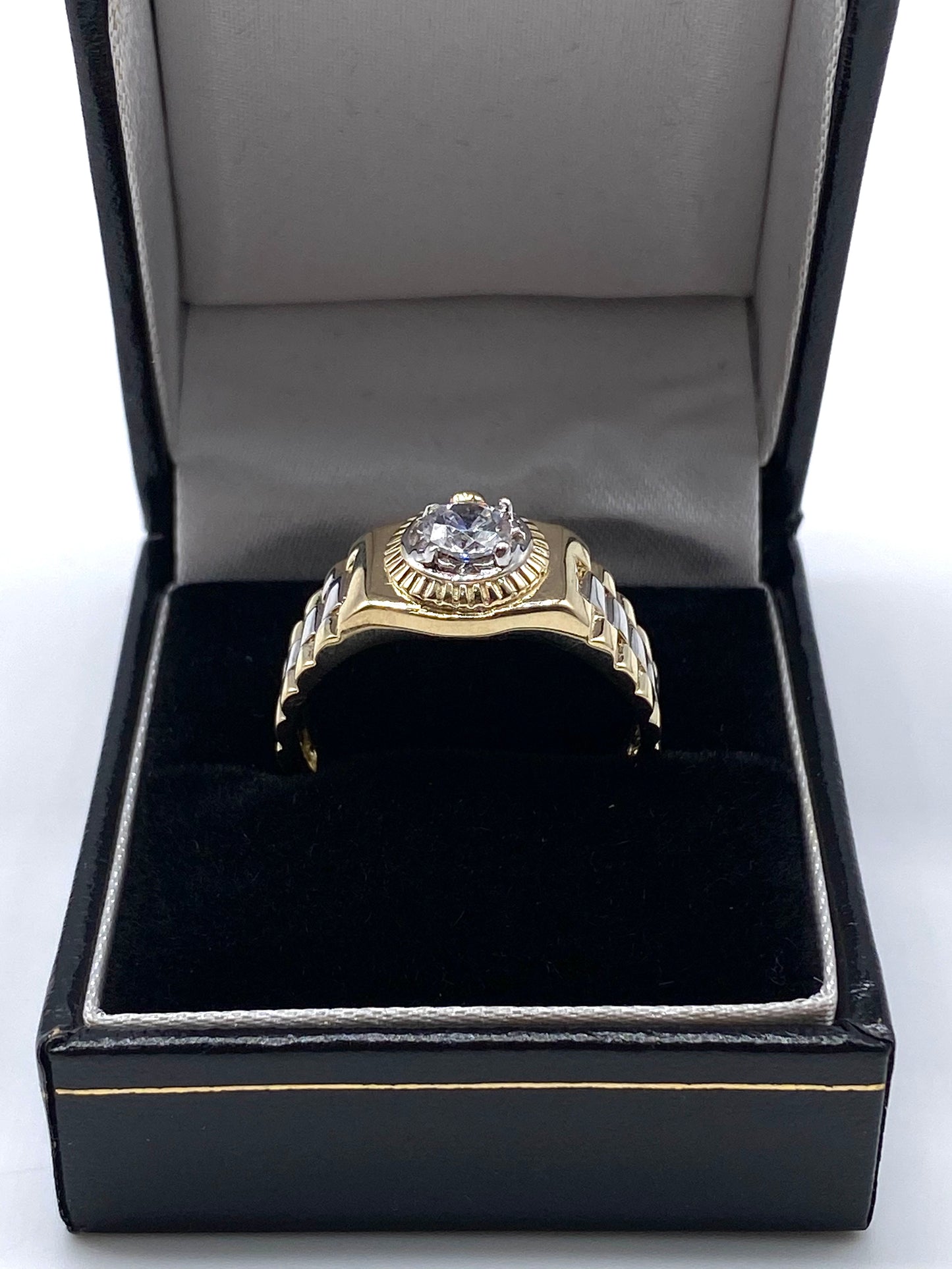 9ct Yellow Gold Mens Ring - Rolex Style, Cz Stone & Fully Hallmarked Sizes Q-V
