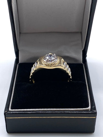 9ct Yellow Gold Mens Ring - Rolex Style, Cz Stone & Fully Hallmarked Sizes Q-V