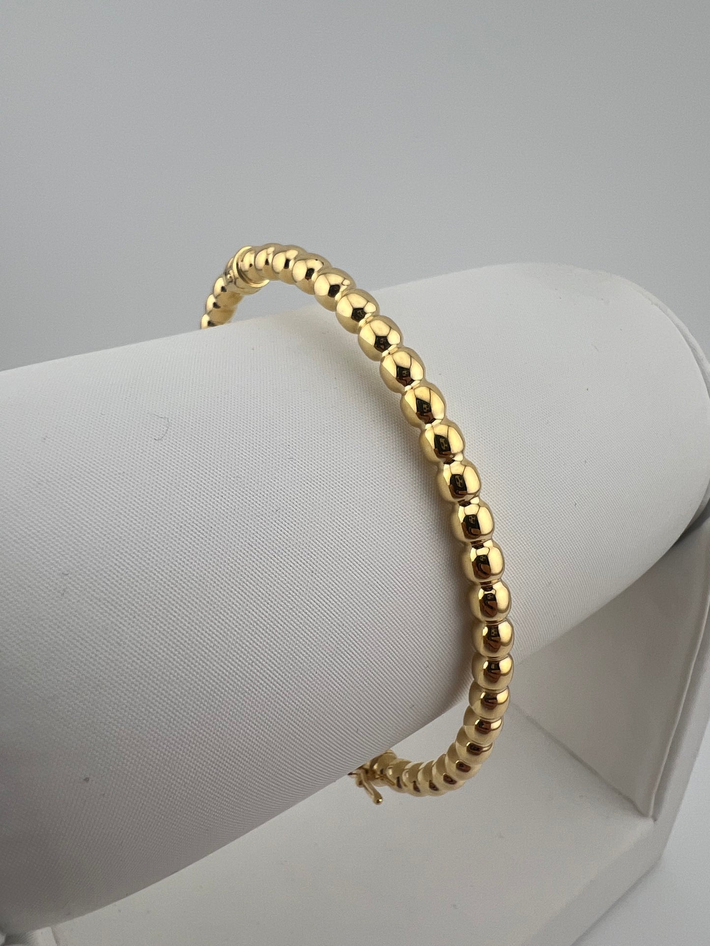 Ladies 9ct Yellow Gold 4mm Beaded Bangle 6.5 - 7.5 Inch Wrist Size