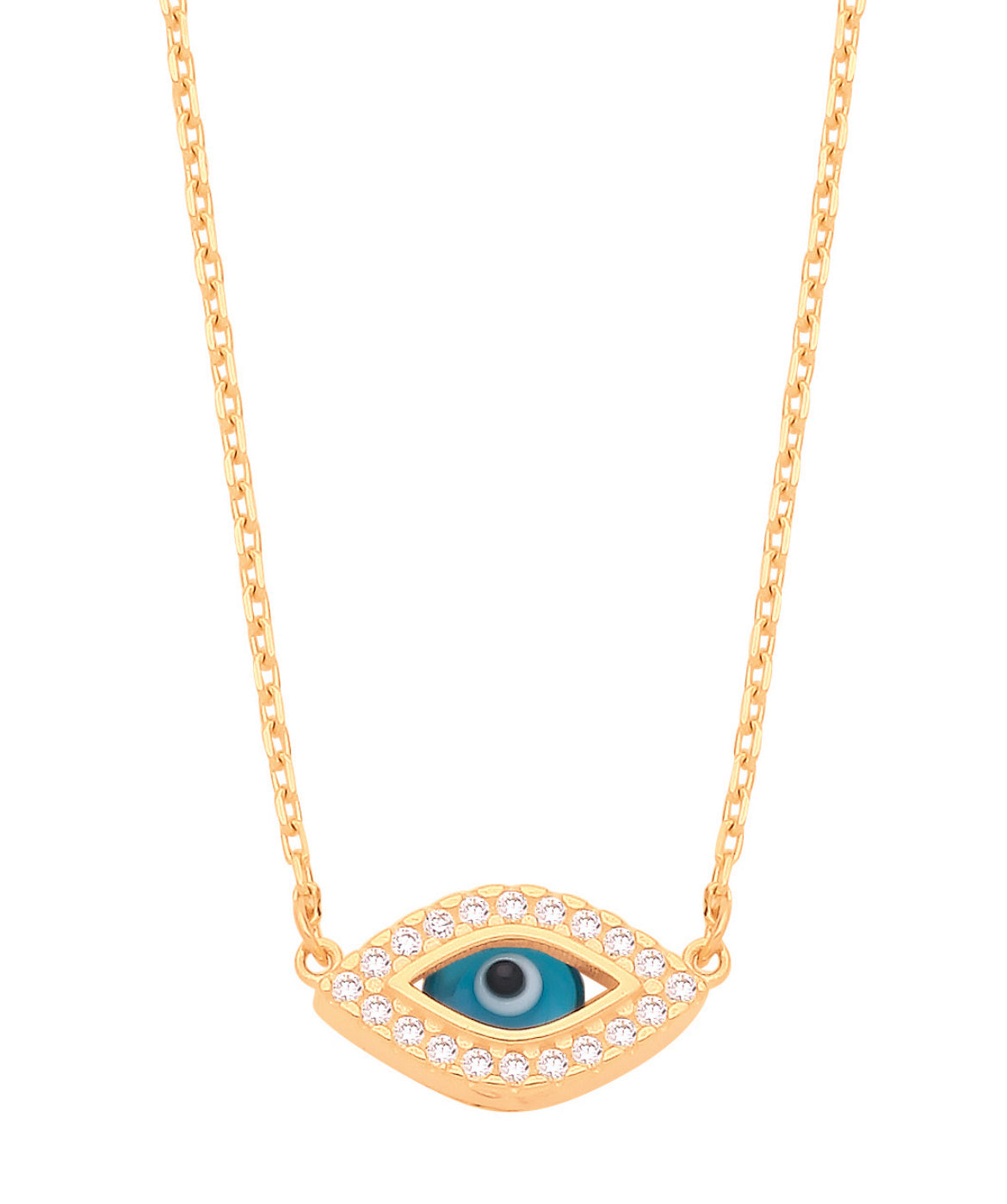 Ladies 9ct Yellow Gold Evil Eye Necklace - Ladies Gold 17 Inch Necklace