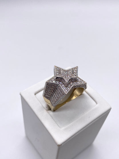 Genuine 9ct Gold  Men's Cz Star Ring UK Size T - Fully Hallmarked & Boxed