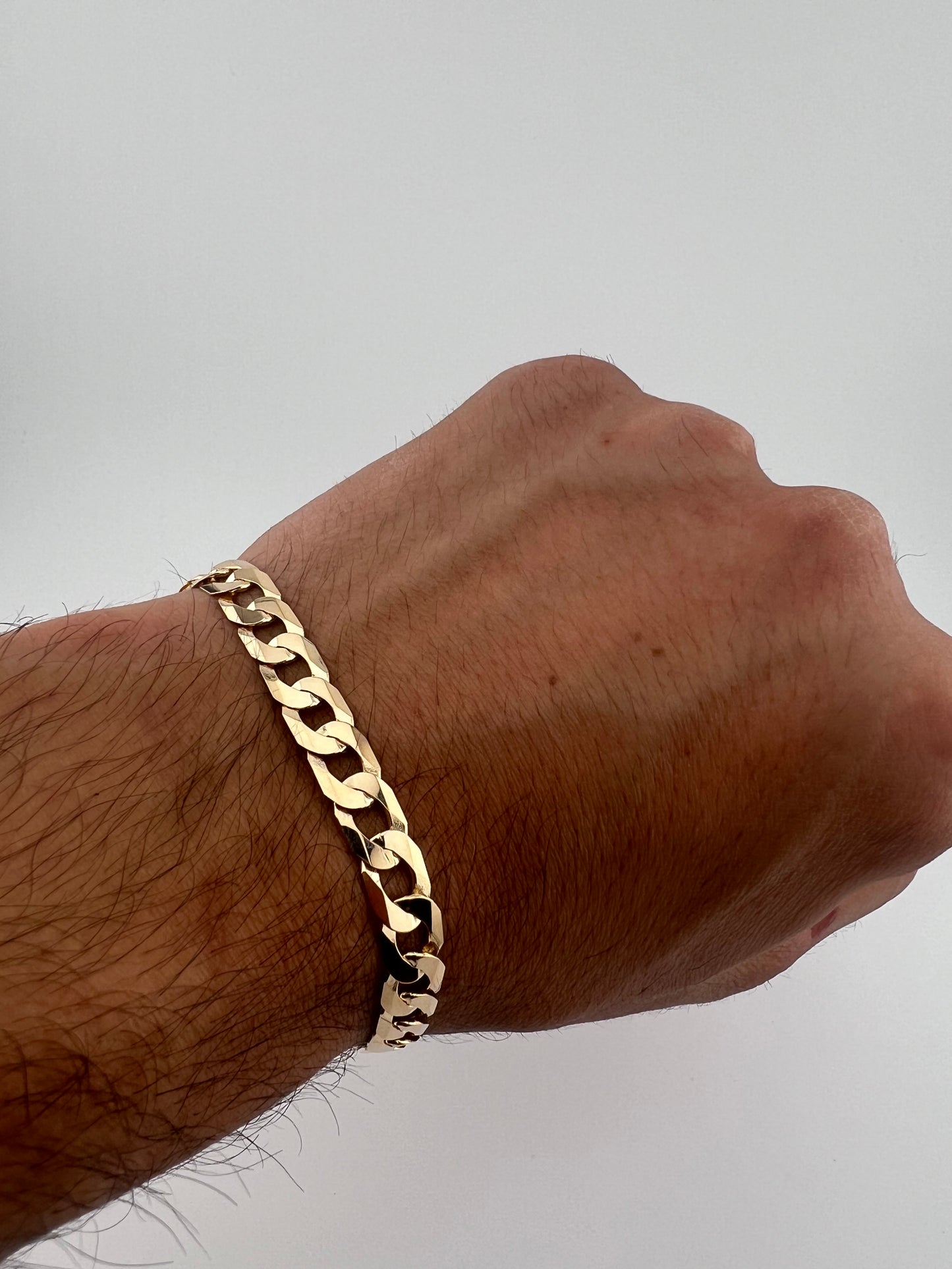 9ct Solid Gold Men’s Bracelet 8.5 Inch- 8mm Flat Curb - FULL UK HALLMARK & BOX
