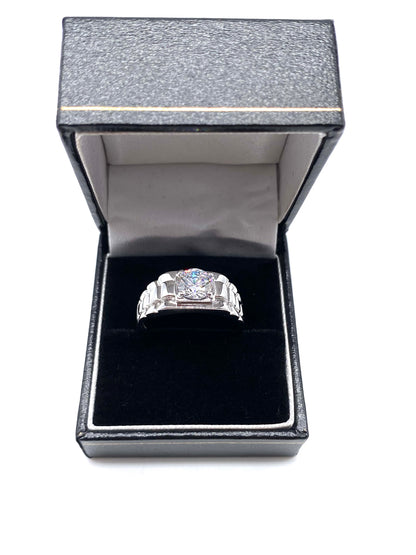 9ct White Gold Mens Ring - Rolex Sides, Cz, Two Colour & Fully Hallmarked Sizes Q - X