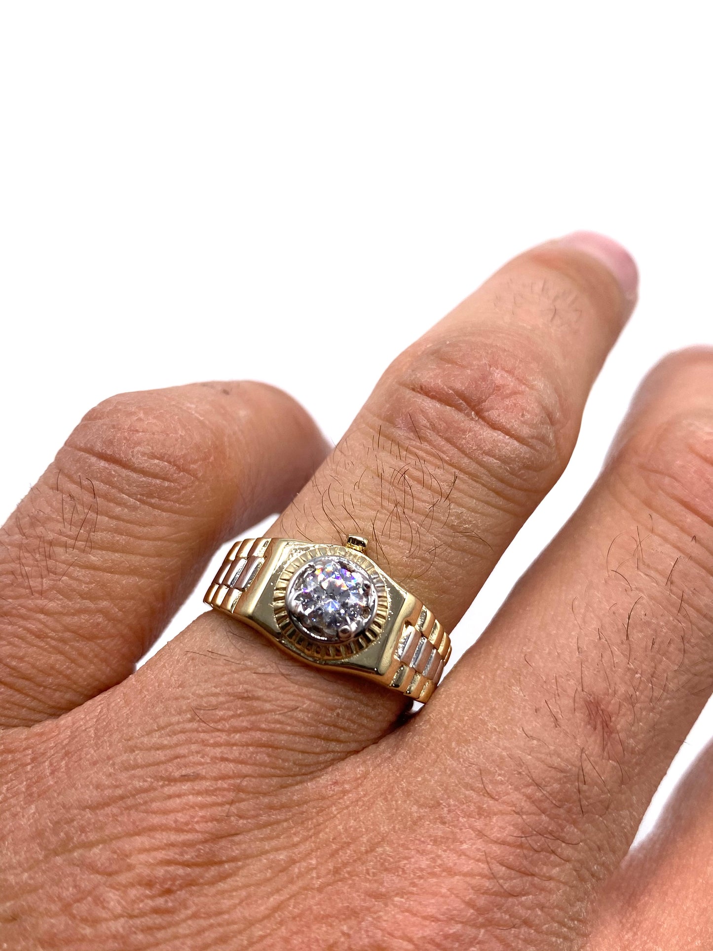 9ct Yellow Gold Mens Ring - Rolex Style, Cz Stone & Fully Hallmarked Sizes Q-V