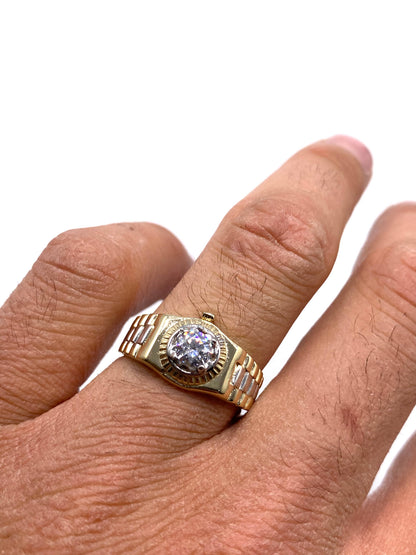 9ct Yellow Gold Mens Ring - Rolex Style, Cz Stone & Fully Hallmarked Sizes Q-V