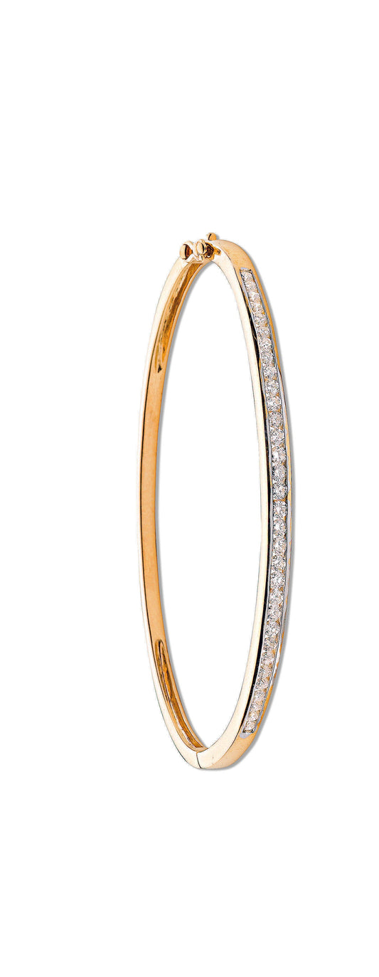 Solid 9ct Yellow Gold 1.00ct Channel Set Women's Diamond Bangle